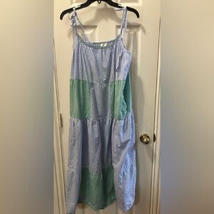 World Market Blue & Green Gingham Tiered cotton Dress